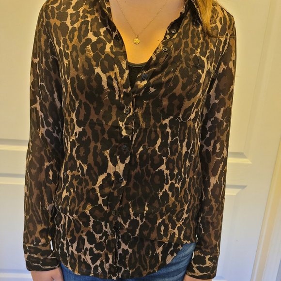 Guess - Sheer leopard print long sleeve top - Picture 1 of 7
